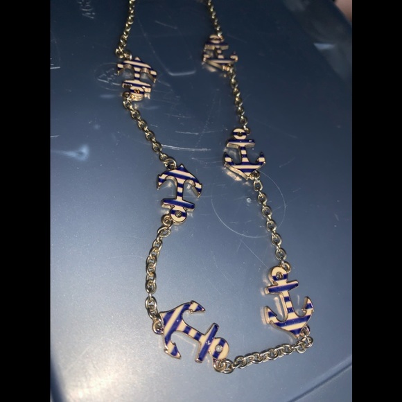 Blue Striped Anchor Necklace & Matching Earrings - Picture 2 of 5